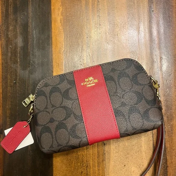 Coach Brown and Red Women's Wristlet with Long Strap NWT - Picture 2 of 10